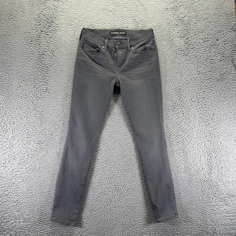 Express Jeans Women 2 Gray Cotton Denim Jegging Workwear Travel Mid Rise Stretch
